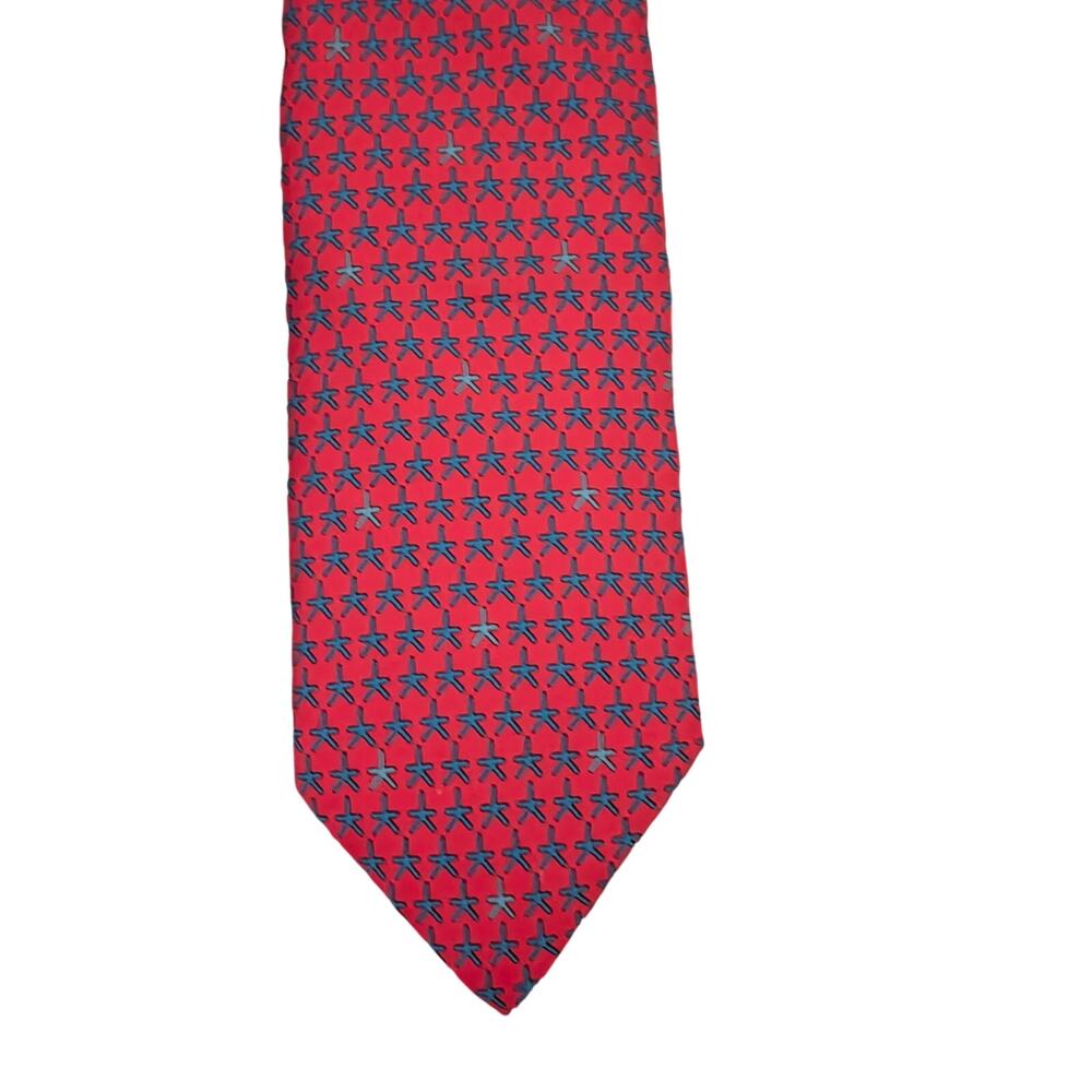 Vintage Hermès 100% Silk Men's Red Tie With Blue Stars